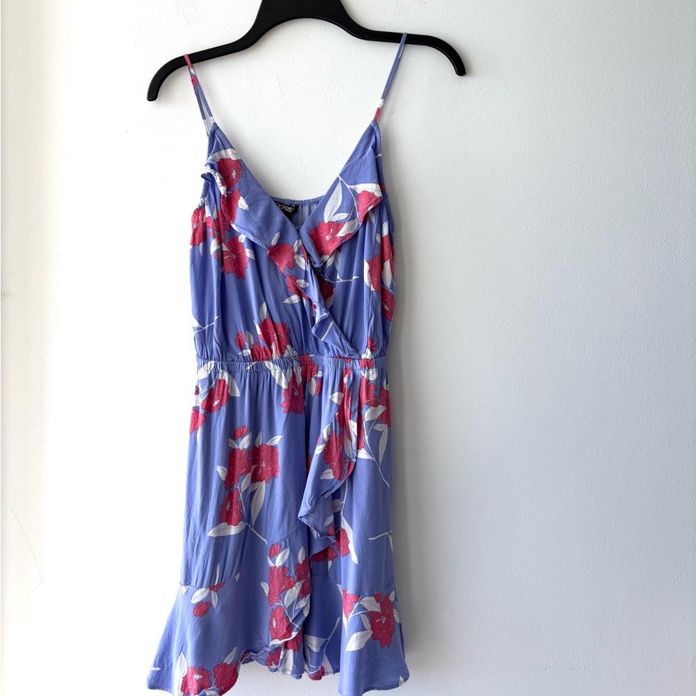 Express Dress Mini Ruffle Purple Red Floral Elastic Waist Women S Boho Bloomcore